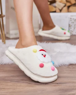 Royalfashion Świąteczne damskie kapcie w kolorze białym Fertemse