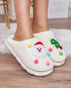 Royalfashion Świąteczne damskie kapcie w kolorze białym Fertemse