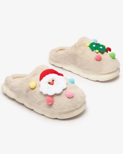 Royalfashion Świąteczne damskie kapcie w kolorze beżowym Fertemse