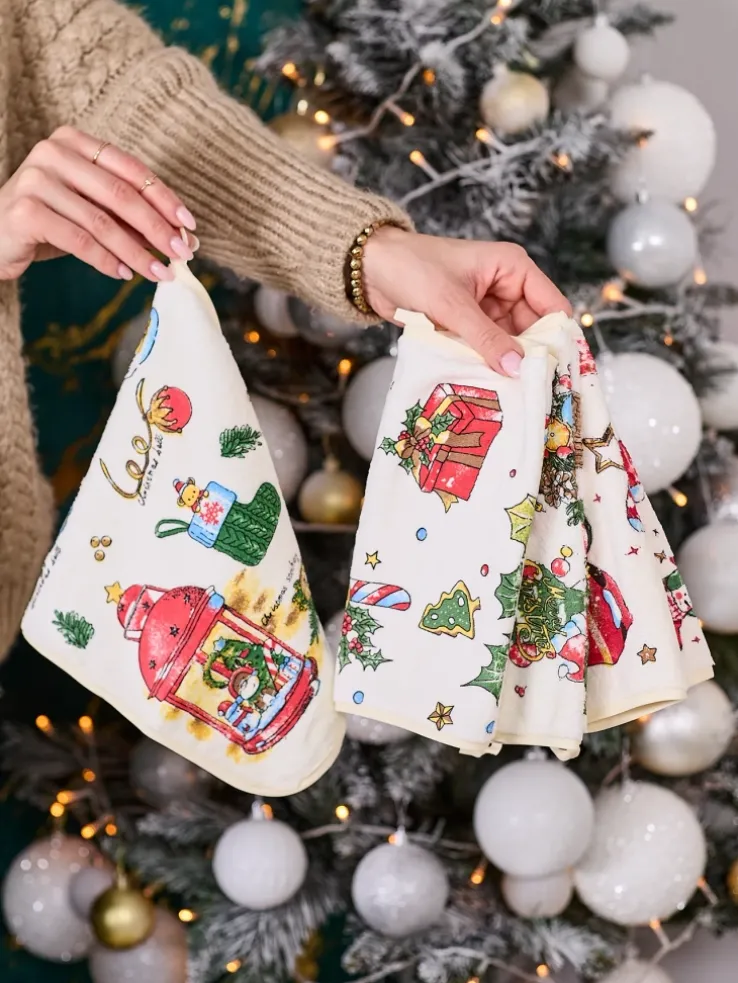 Royalfashion Świąteczny komplet 4 ściereczek kuchennych Merry Xmas