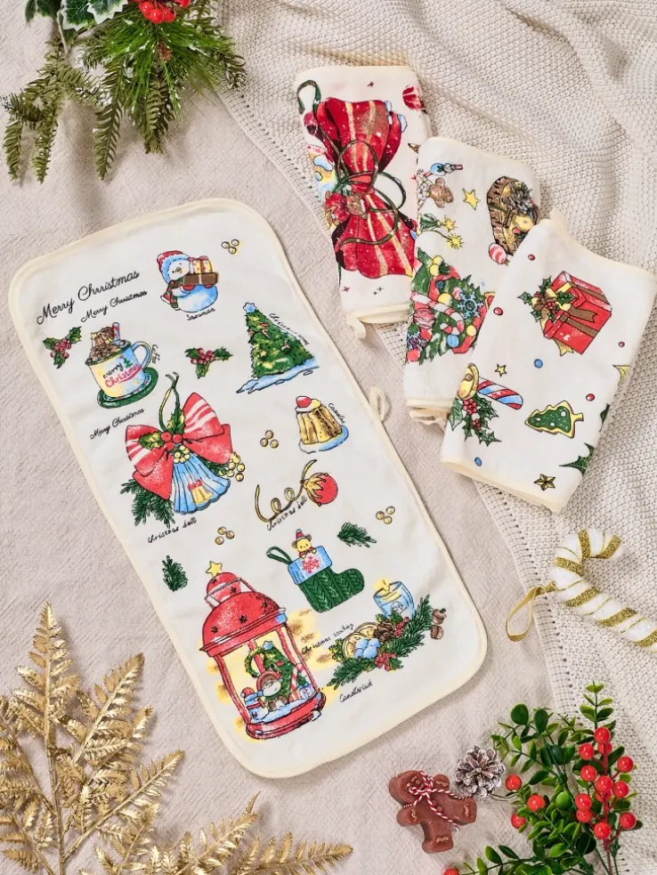 Royalfashion Świąteczny komplet 4 ściereczek kuchennych Merry Xmas