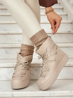 Royalfashion Wsuwane botki a'la śniegowce damskie w kolorze jasnobrązowym Vevnose