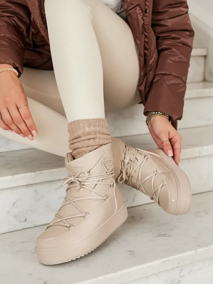 Royalfashion Wsuwane botki a'la śniegowce damskie w kolorze jasnobrązowym Vevnose