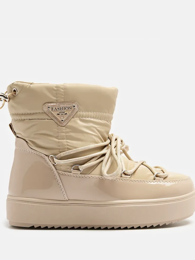 Royalfashion Wsuwane botki a'la śniegowce damskie w kolorze jasnobrązowym Vevnose