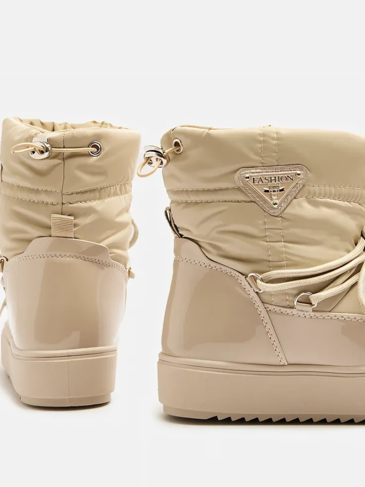 Royalfashion Wsuwane botki a'la śniegowce damskie w kolorze jasnobrązowym Vevnose