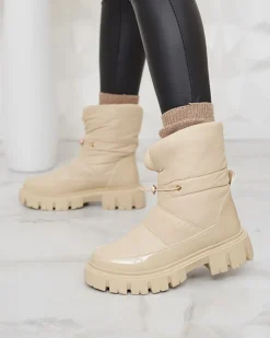 Royalfashion Wsuwane śniegowce damskie w beżowym kolorze Sadella