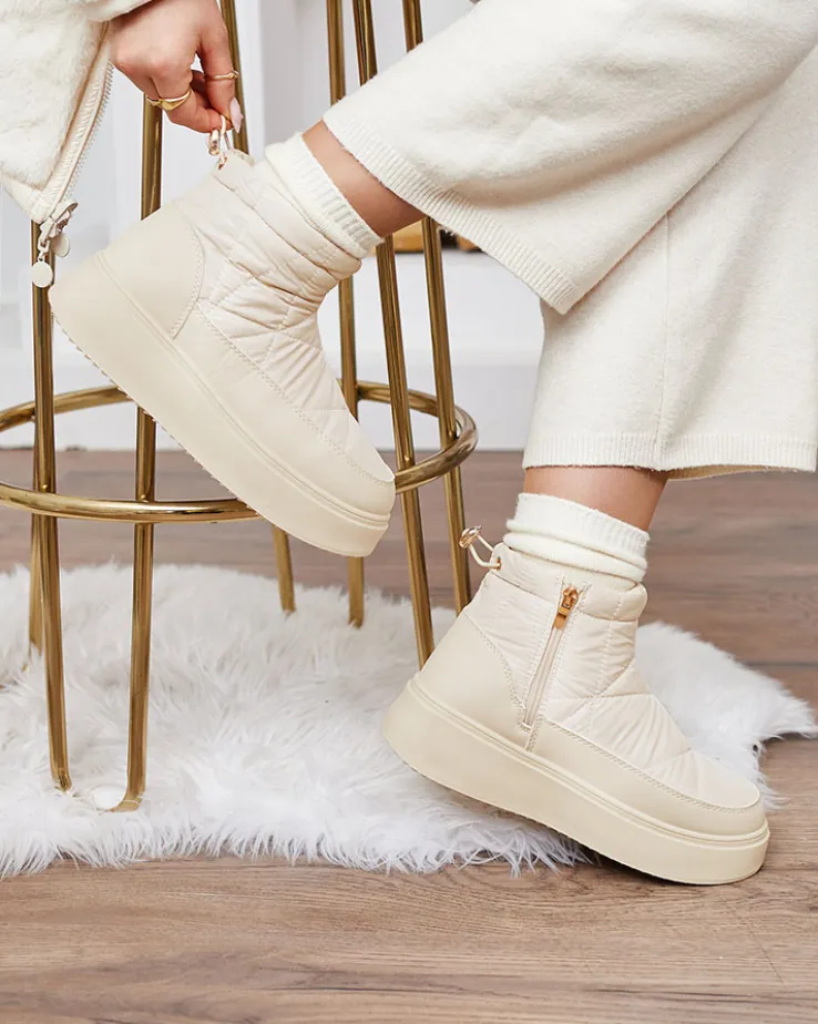 Royalfashion Wsuwane śniegowce damskie w kremowym kolorze Armeda