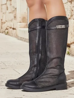 Royalfashion Wysokie ażurowe damskie botki Ovittole