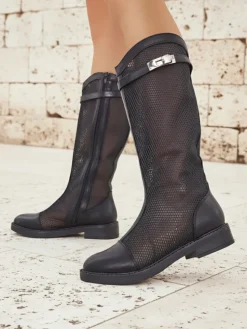 Royalfashion Wysokie ażurowe damskie botki Ovittole