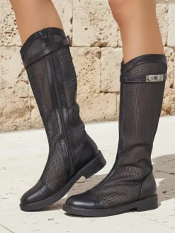 Royalfashion Wysokie ażurowe damskie botki Ovittole