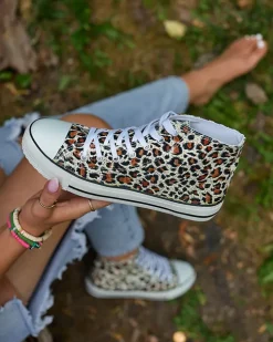 Royalfashion Wysokie beżowe trampki damskie z modnym wzorem Jungle Jive