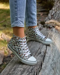 Royalfashion Wysokie beżowe trampki damskie z modnym wzorem Jungle Jive