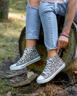 Royalfashion Wysokie beżowe trampki damskie z modnym wzorem Jungle Jive