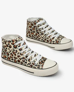 Royalfashion Wysokie beżowe trampki damskie z modnym wzorem Jungle Jive