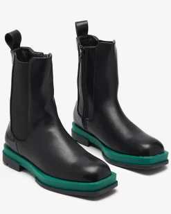Royalfashion Wysokie botki damskie z kwadratowym noskiem w kolorze czarno-zielonym Litepi