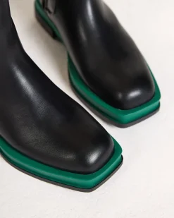 Royalfashion Wysokie botki damskie z kwadratowym noskiem w kolorze czarno-zielonym Litepi