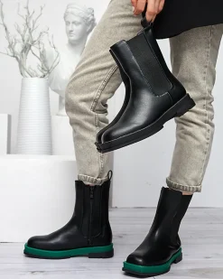 Royalfashion Wysokie botki damskie z kwadratowym noskiem w kolorze czarno-zielonym Litepi