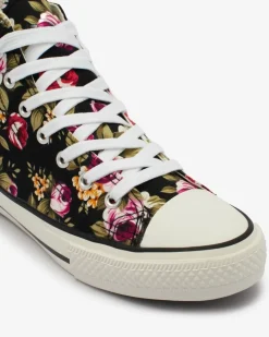 Royalfashion Wysokie czarne trampki damskie we wzór w kwiaty Soxic