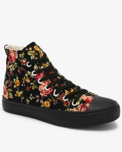 Royalfashion Wysokie czarne trampki damskie z printem w kwiaty Fahenna