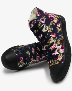 Royalfashion Wysokie granatowe trampki damskie w kolorowe kwiaty Soxic