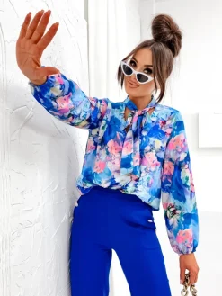 Royalfashion Wzorzysta bluzka z kokardą