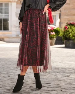 Royalfashion Wzorzysta damska spódnica midi z tiulem