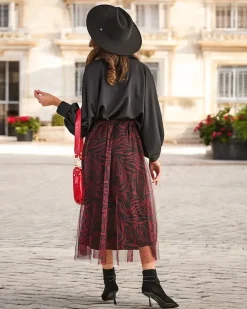 Royalfashion Wzorzysta damska spódnica midi z tiulem