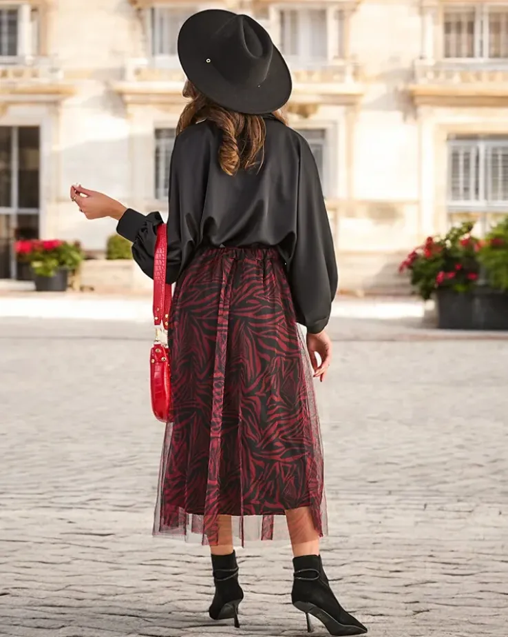 Royalfashion Wzorzysta damska spódnica midi z tiulem