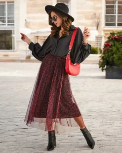 Royalfashion Wzorzysta damska spódnica midi z tiulem