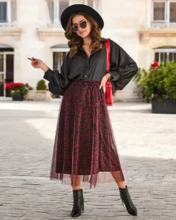 Royalfashion Wzorzysta damska spódnica midi z tiulem