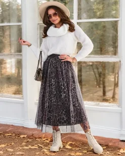 Royalfashion Wzorzysta damska spódnica midi z tiulem