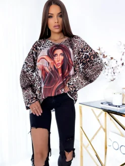 Royalfashion Wzorzysta długa bluzka damska