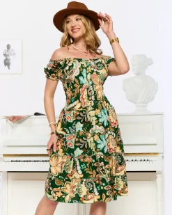 Royalfashion Wzorzysta zielona krótka sukienka damska