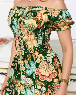 Royalfashion Wzorzysta zielona krótka sukienka damska