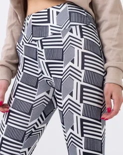 Royalfashion Wzorzyste damskie biało- czarne legginsy z wysokim stanem