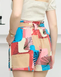 Royalfashion Wzorzyste różowe damskie materiałowe krótkie spodenki
