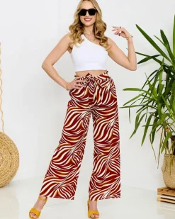 Royalfashion Wzorzyste spodnie damskie typu palazzo w kolorze czerwonym