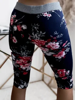 Royalfashion Wzorzyste spodenki damskie 3/4 w kolorze granatowo- czerwonym