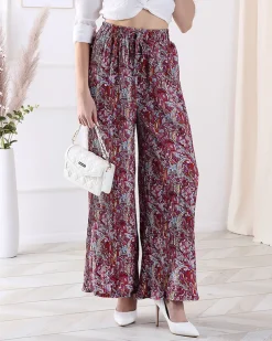 Royalfashion Wzorzyste szerokie spodnie damskie w kolorze czerwonym