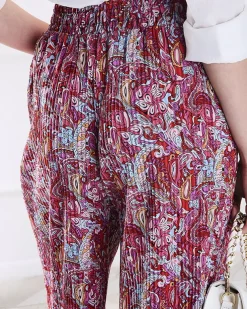 Royalfashion Wzorzyste szerokie spodnie damskie w kolorze czerwonym