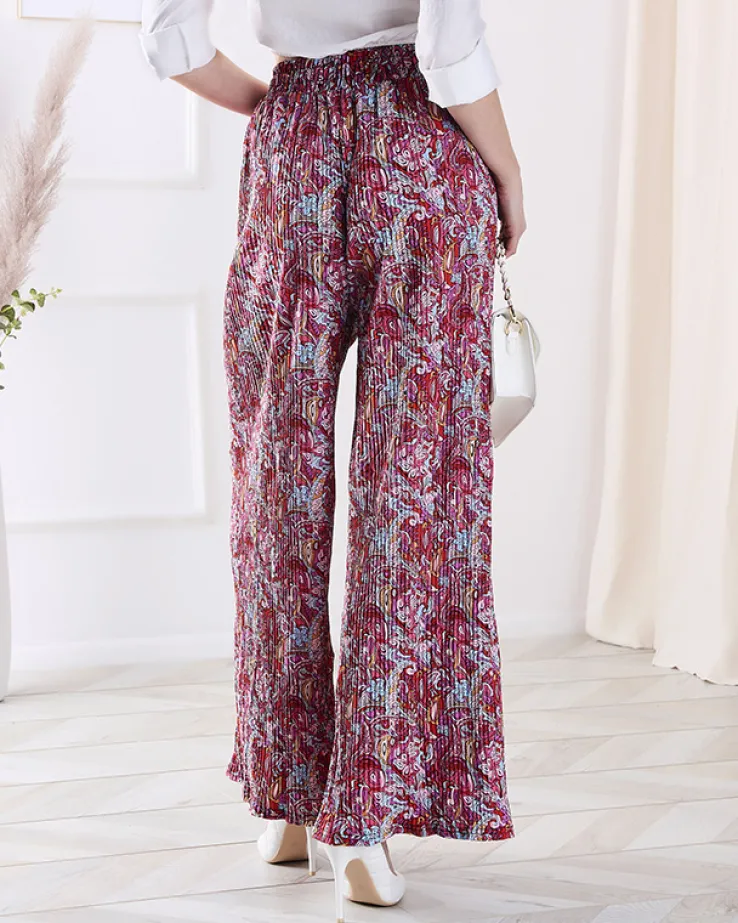 Royalfashion Wzorzyste szerokie spodnie damskie w kolorze czerwonym