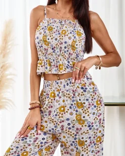 Royalfashion Wzorzysty damski komplet w kolorze beżowym