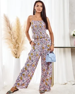 Royalfashion Wzorzysty damski komplet w kolorze różowym