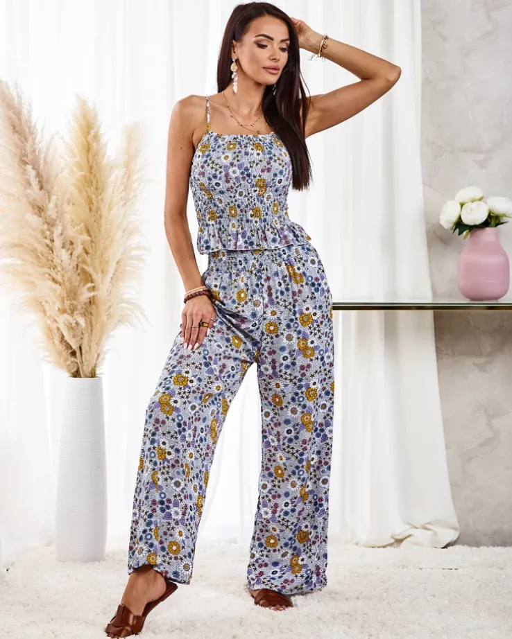 Royalfashion Wzorzysty damski komplet w kolorze niebieskim