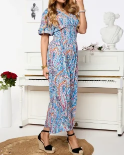 Royalfashion Wzorzysty kombinezon damski w kolorze niebieskim