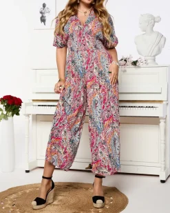 Royalfashion Wzorzysty kombinezon damski w kolorze różowym