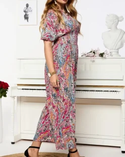 Royalfashion Wzorzysty kombinezon damski w kolorze różowym