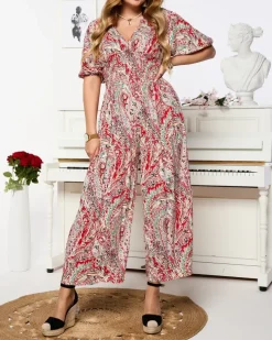 Royalfashion Wzorzysty kombinezon damski w kolorze czerwonym