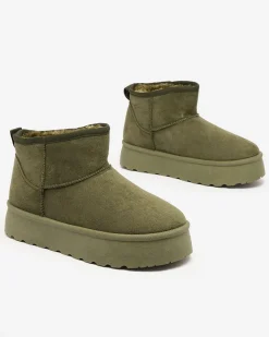 Royalfashion Zielone buty śniegowce damskie na platformie Ersinella