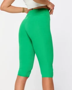 Royalfashion Zielone damskie prążkowane legginsy kolarki